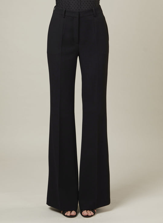 BLACK FLARED CREPE PANTS
