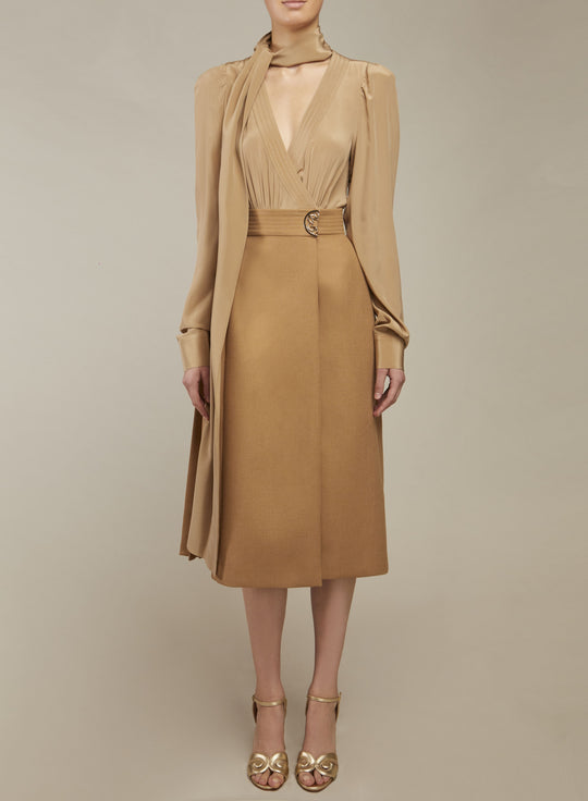 SILK AND WOOL MIDI DRESS