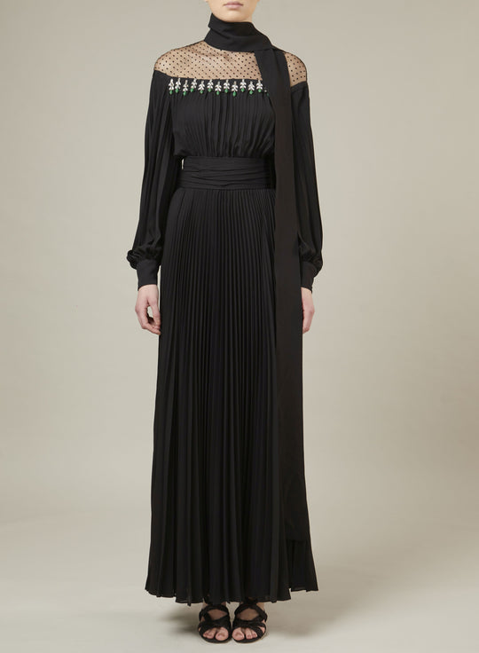 BLACK LIGHT CREPE LONG DRESS