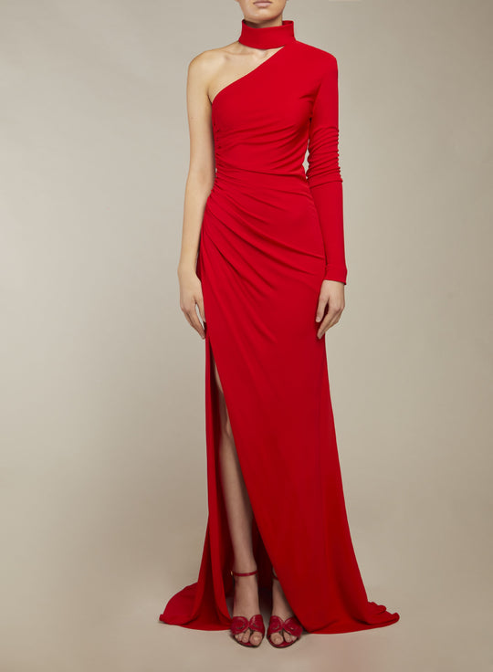 ASYMMETRICAL JERSEY LONG DRESS