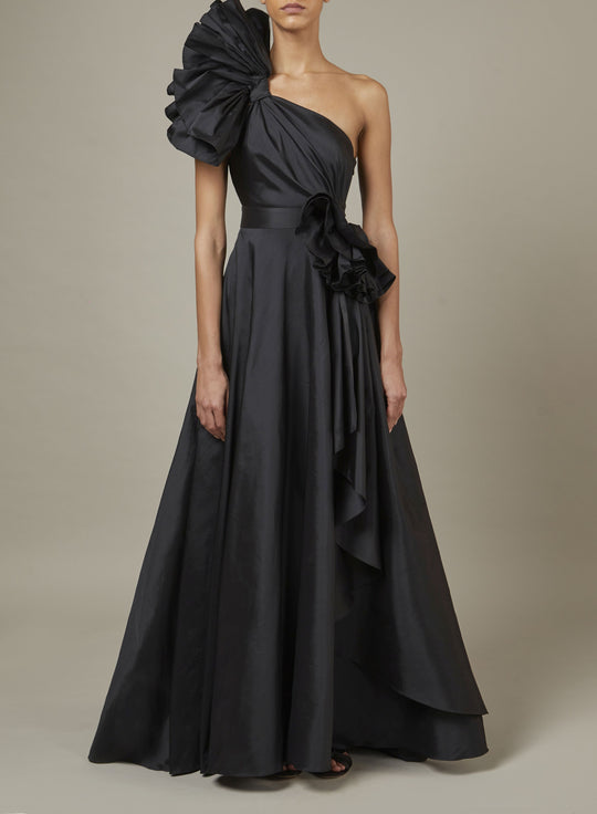 BLACK TAFFETA LONG DRESS