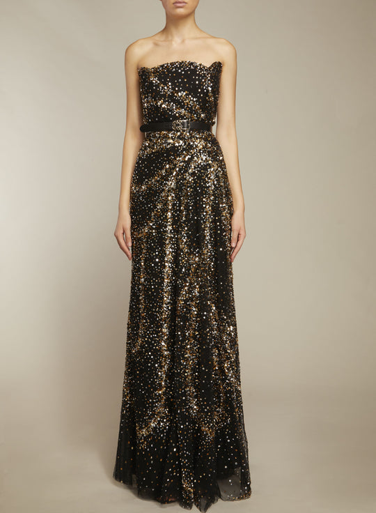 BLACK BEAD EMBROIDERED LONG DRESS