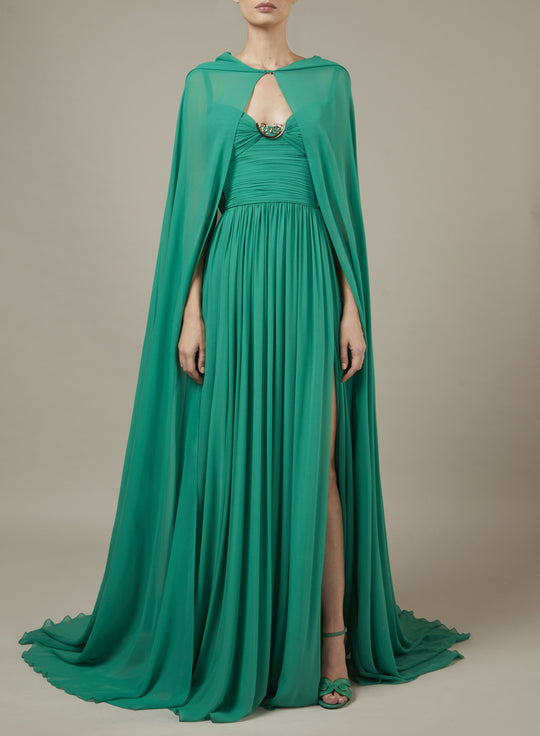 SILK LONG DRESS WITH SILK CAPE