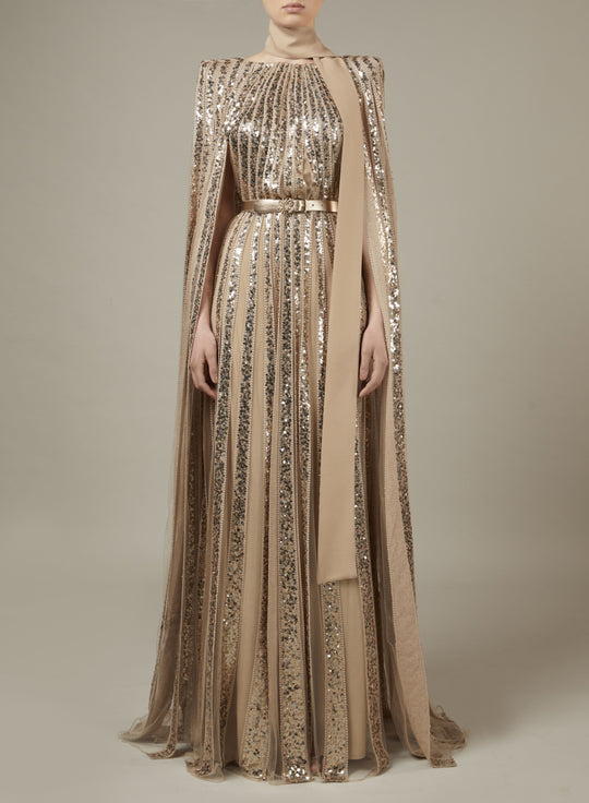 EMBROIDERED TULLE LONG DRESS