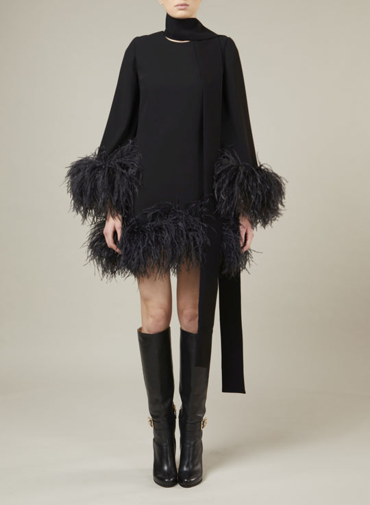 CREPE AND FEATHER SHORT DRESS