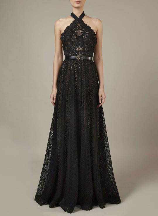 HALTER NECKLINE MACRAMÉ DRESS