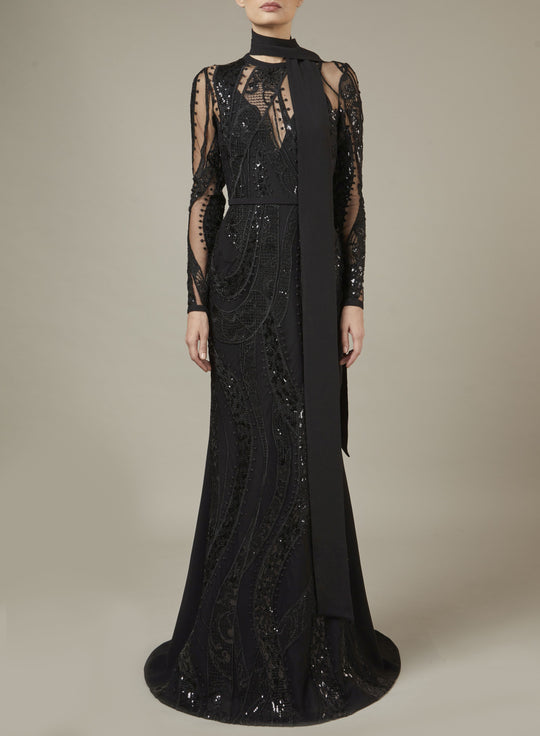 EMBROIDERED TULLE MERMAID LONG DRESS