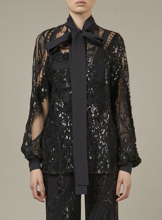 EMBROIDERED TULLE BLOUSE