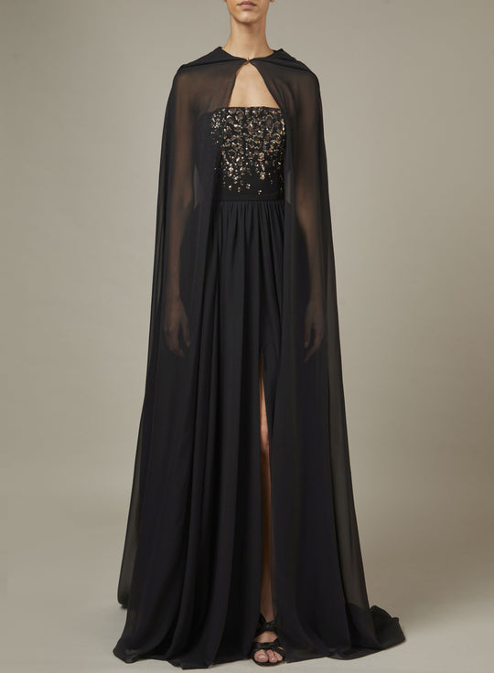 STRAPLESS EMBROIDERED LONG DRESS