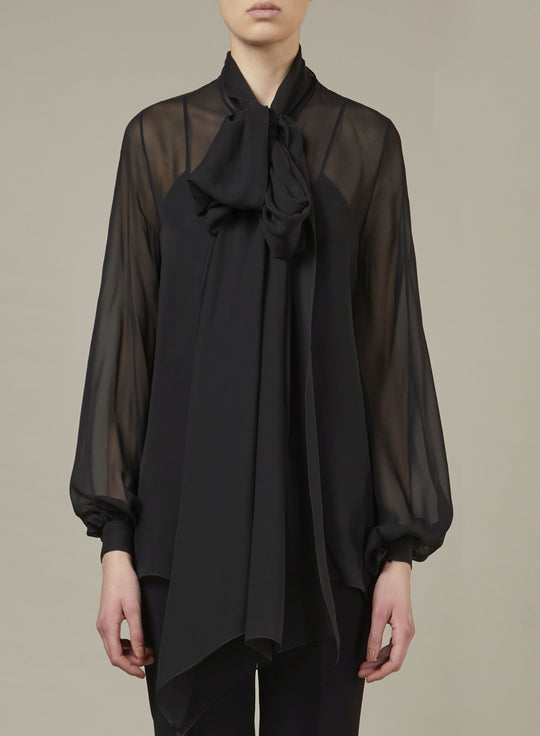 BLACK TRANSPARENT SILK SHIRT