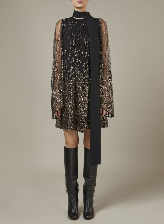 EMBROIDERED TULLE SHORT DRESS