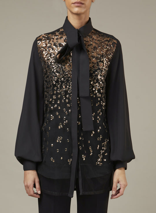EMBROIDERED TULLE AND SILK SHIRT