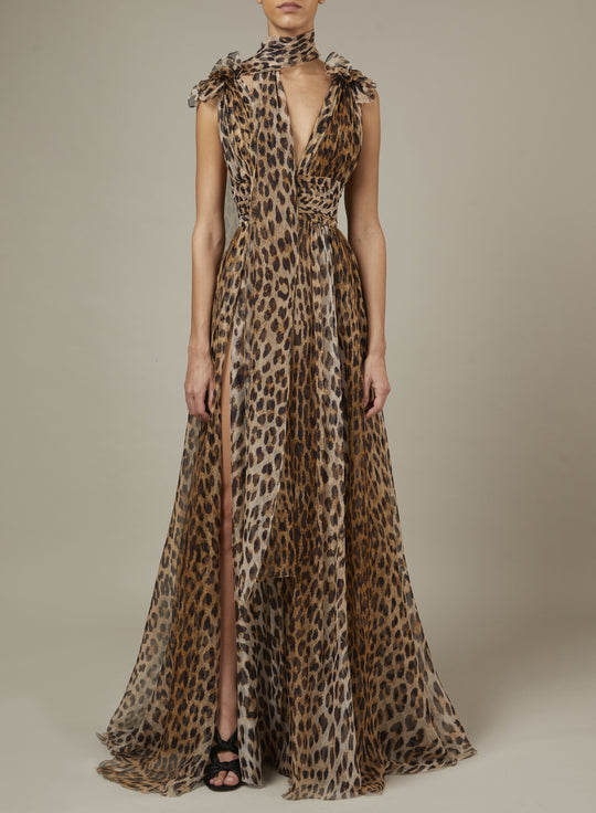 PRINTED SILK CREPE LONG DRESS