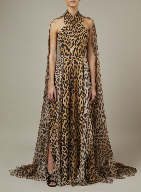 PRINTED CREPE LONG DRESS