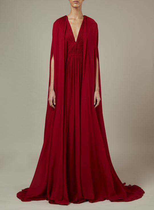 V-NECK SILK LONG DRESS