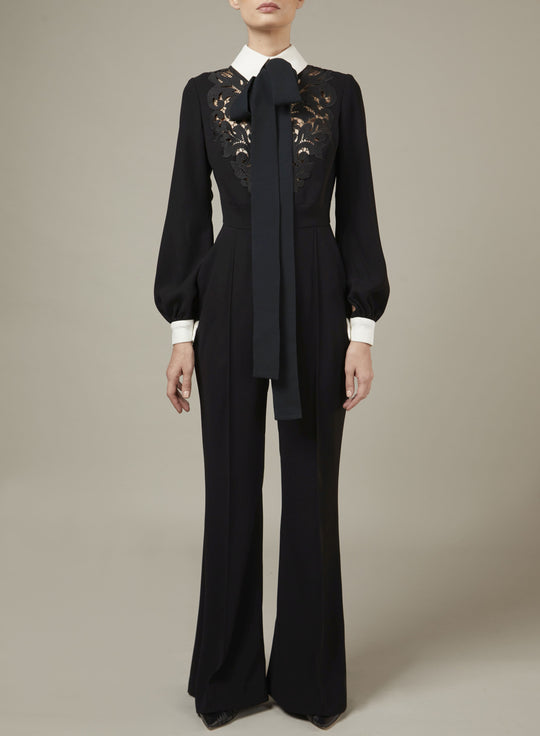 BLACK JUMPSUIT WITH MACRAMÉ DETAILS