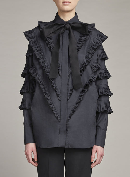 COTTON SHIRT WITH PLEATED RUFFLES