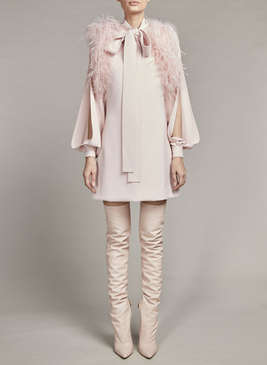 CREPE AND FEATHER SHORT DRESS
