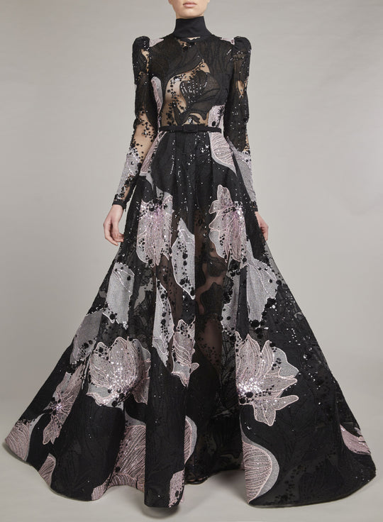 BLACK-PHARD EMBROIDERED DRESS