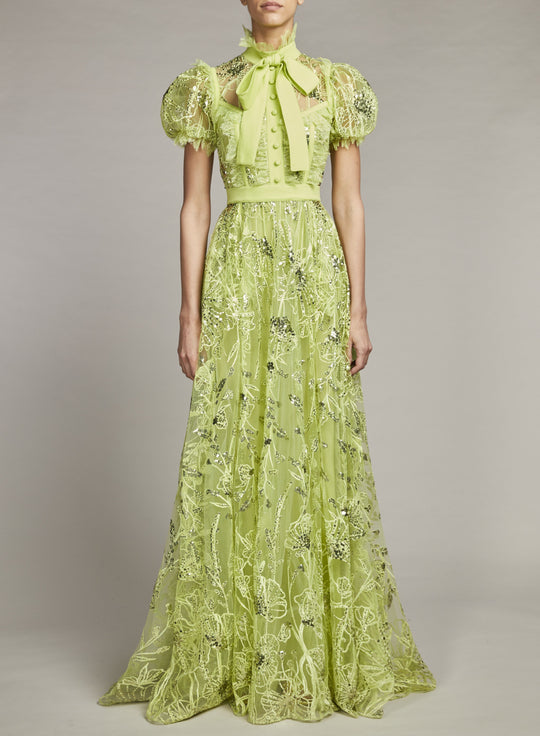 LACE TURTLENECK EMBROIDERED DRESS