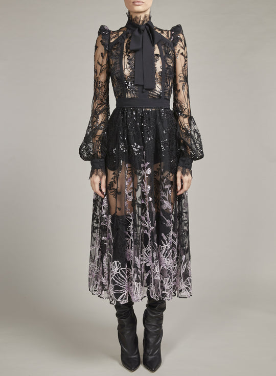 TURTLENECK EMBROIDERED MIDI DRESS