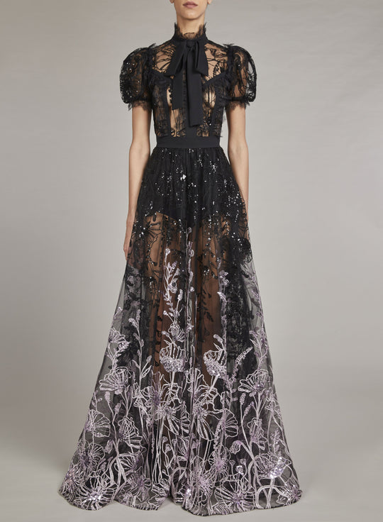 TURTLENECK EMBROIDERED LONG DRESS