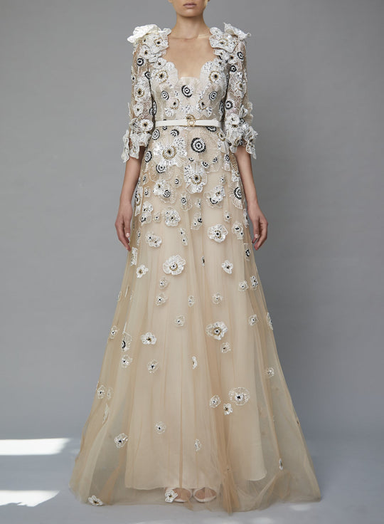 3D Floral White Dress