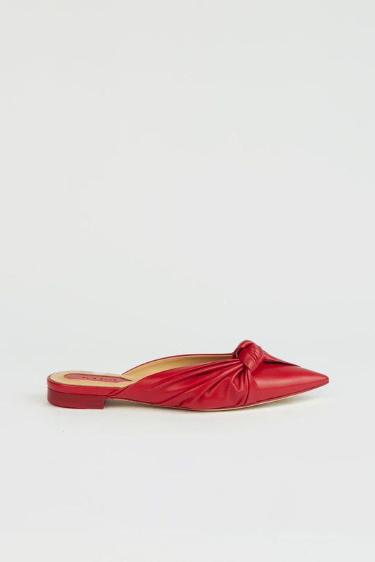 CHERRY FLAT MULE WITH BOW